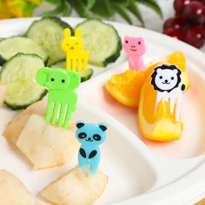 40PCS Fruit Fork Cartoon Kids Cake Fruit Toothpick Mini Animal Fork Food Grade Plastic Bento Lunch Bento Accessories Party Decor
