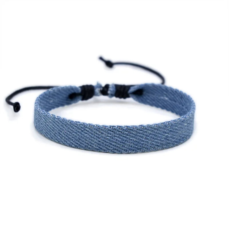 Vintage Star Pattern Blue Literary Denim Fabric Bracelet For Women Men Gothic Ethnic Handwoven Wrist Strap Fashion Jewelry Gift