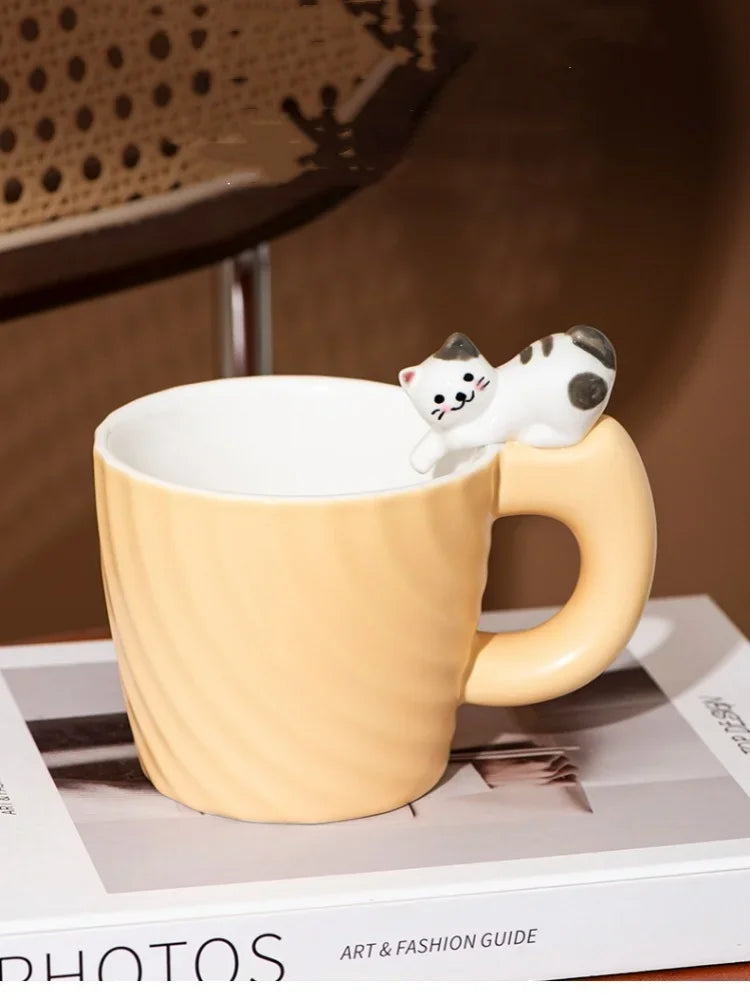 Creative Cartoon Cat Ceramic Mug Cute Cat Cup Children's Milk Breakfast Home Office Coffee Cups Tea Cup Gift Frends Drinkware