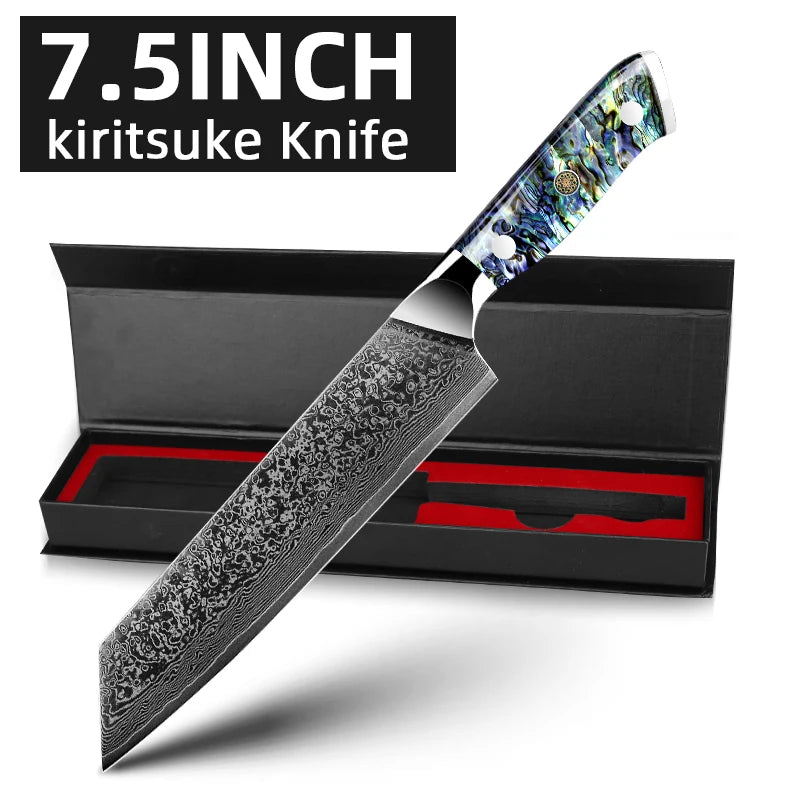 Damascus Knife Chef Knife Japanes VG10 67 Layer Steel Cleaver Paring Bread Knife Lasting Sharp Abalone Shell Handle Kitchen Gift