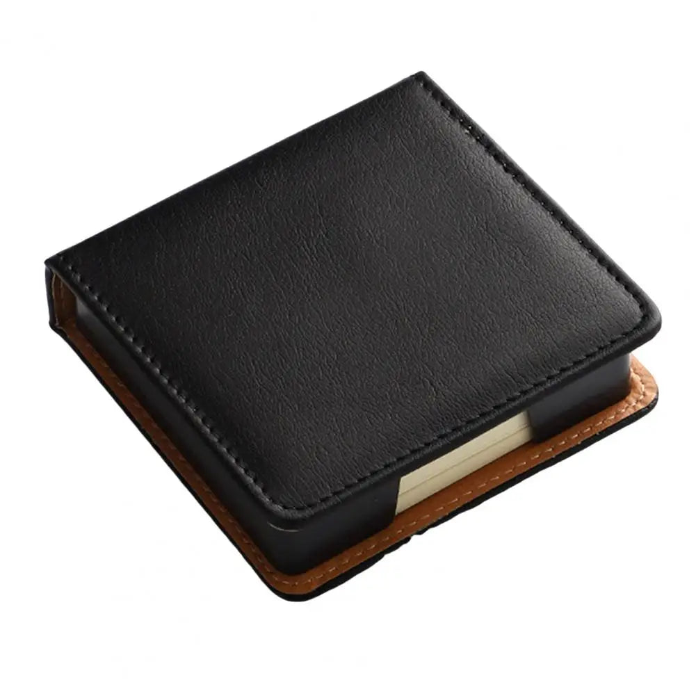 Desk Organizer with Note Paper Note Box with Grooves Imitation Leather Sticky Notes Holder with Lid Cover Name Cards Organizer