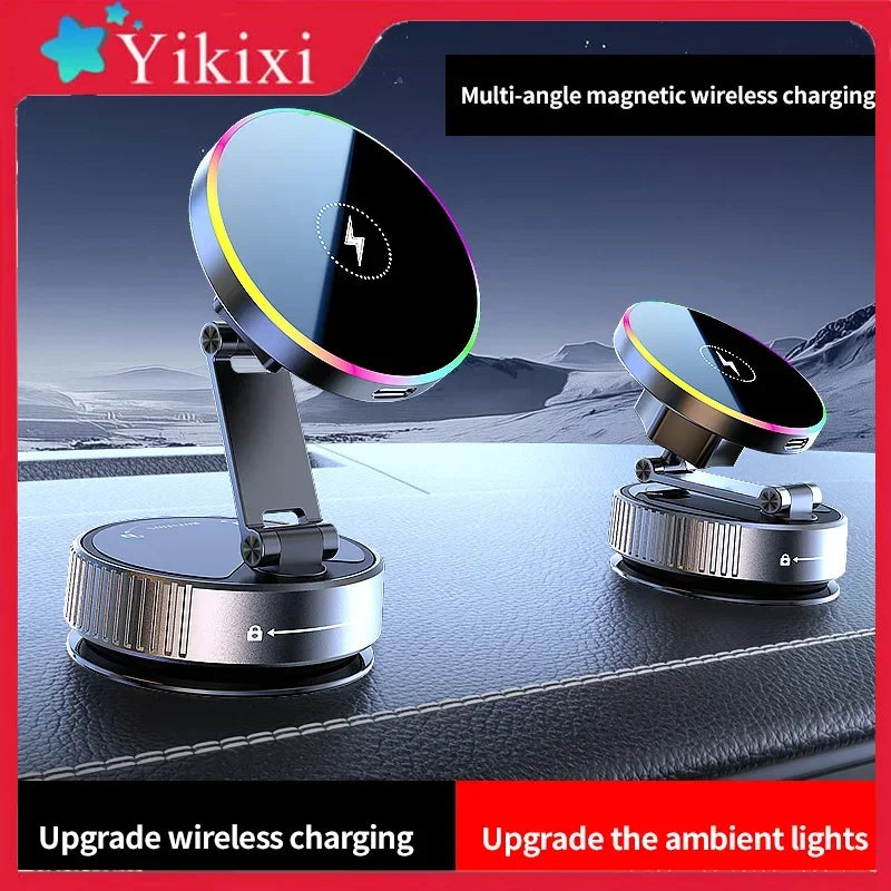 Cooling Magnetic Car Wireless Charger Car Phone Holder Mount Fast Charging for iPhone 15 14 13 Pro Suction Cup Vacuum Foldable