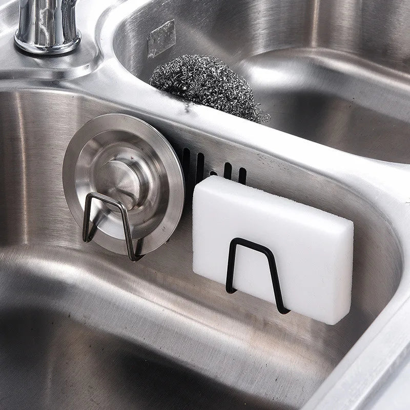 Kitchen Sponges Holder Self Adhesive Sink Sponges Drain Drying Rack Stainless Steel Storage Holder Kitchen Sink Accessories#