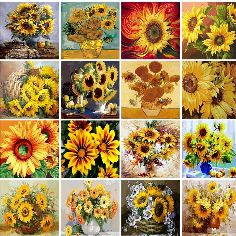 GATYZTORY DIY Frame Painting By Numbers Kits Sunflowers Abstract Modern Home Wall Art Picture Flowers Paint By Numbers