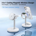 3-in-1 Magnetic Wireless Charger Stand with TEC Semiconductor Cooling, 15W for iPhone 17 16 15 14 13 12, iWatch & for AirPods