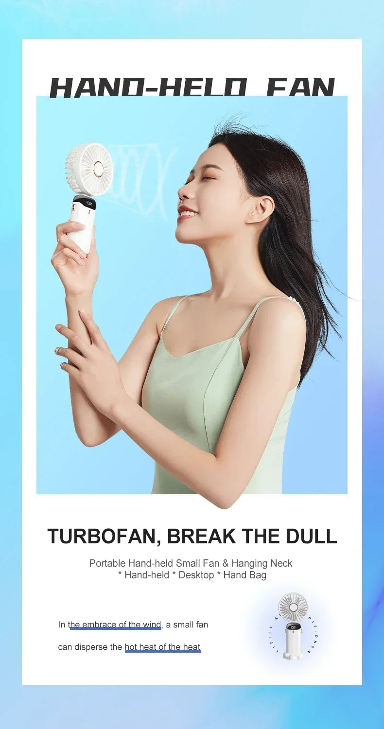 Portable Neck Fan with LED Display & Phone Stand – 1800mAh Rechargeable