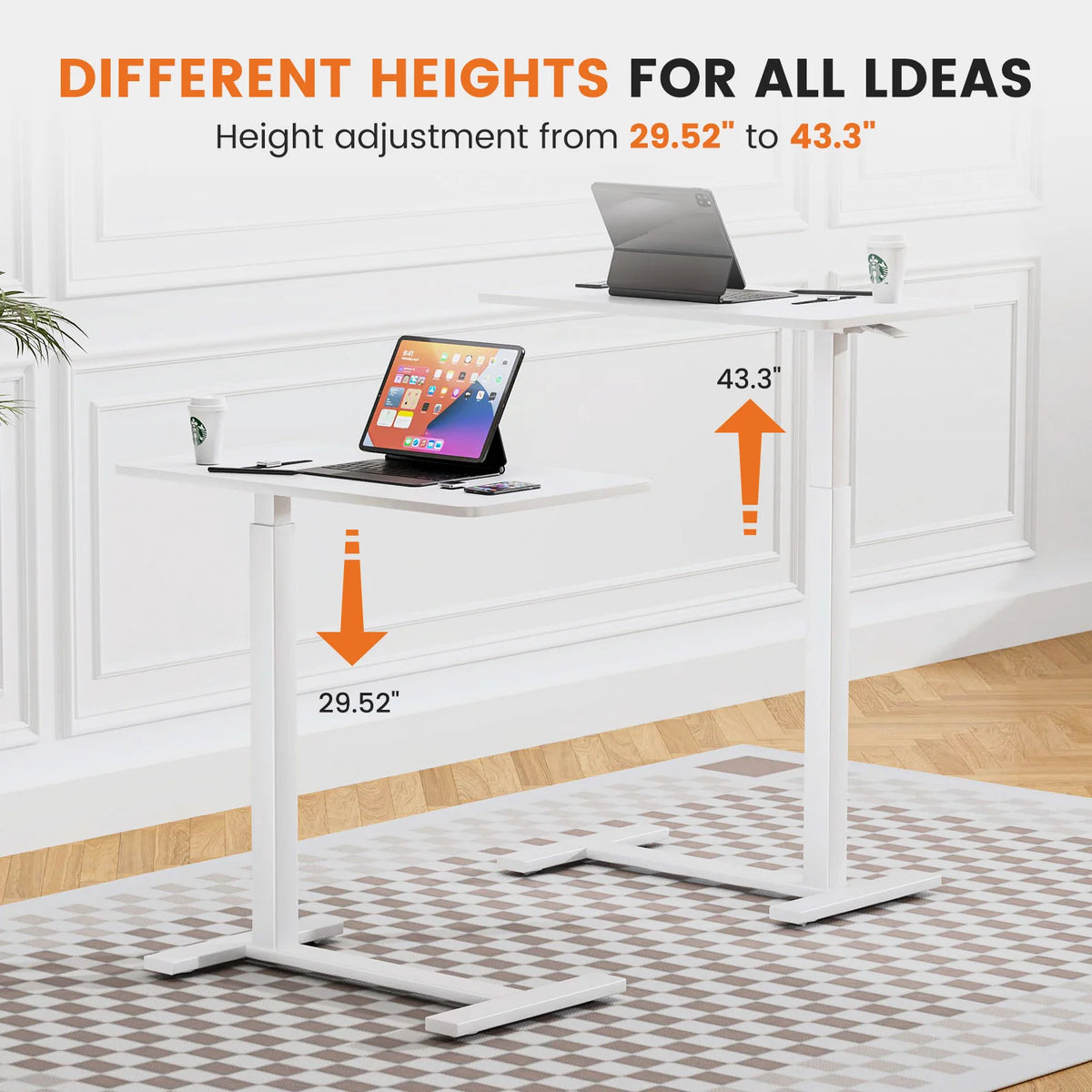 JHK Overbed Bedside Sofa Table with Hidden Wheels Adjustable