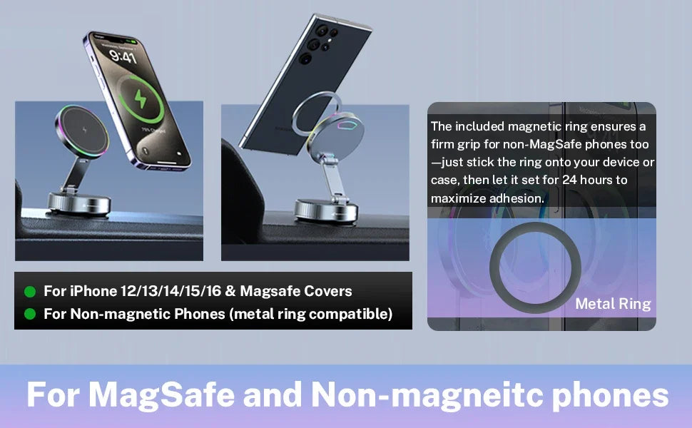 Cooling Wireless Charger Car Phone Holder with Breathing RGB Light Magnetic Suction Cellphone Bracket for iPhone 12-17 Pro Max