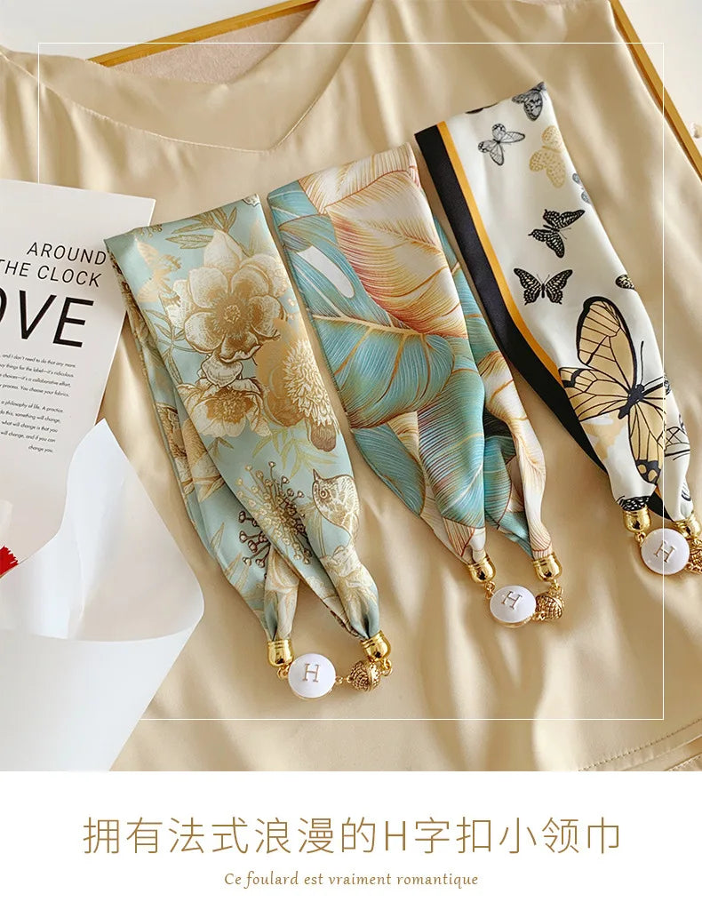 Imitation Silk Scarf Magnetic Buckle Necklace Pendant Wearing Spring and Autumn Cervical Protection for Women