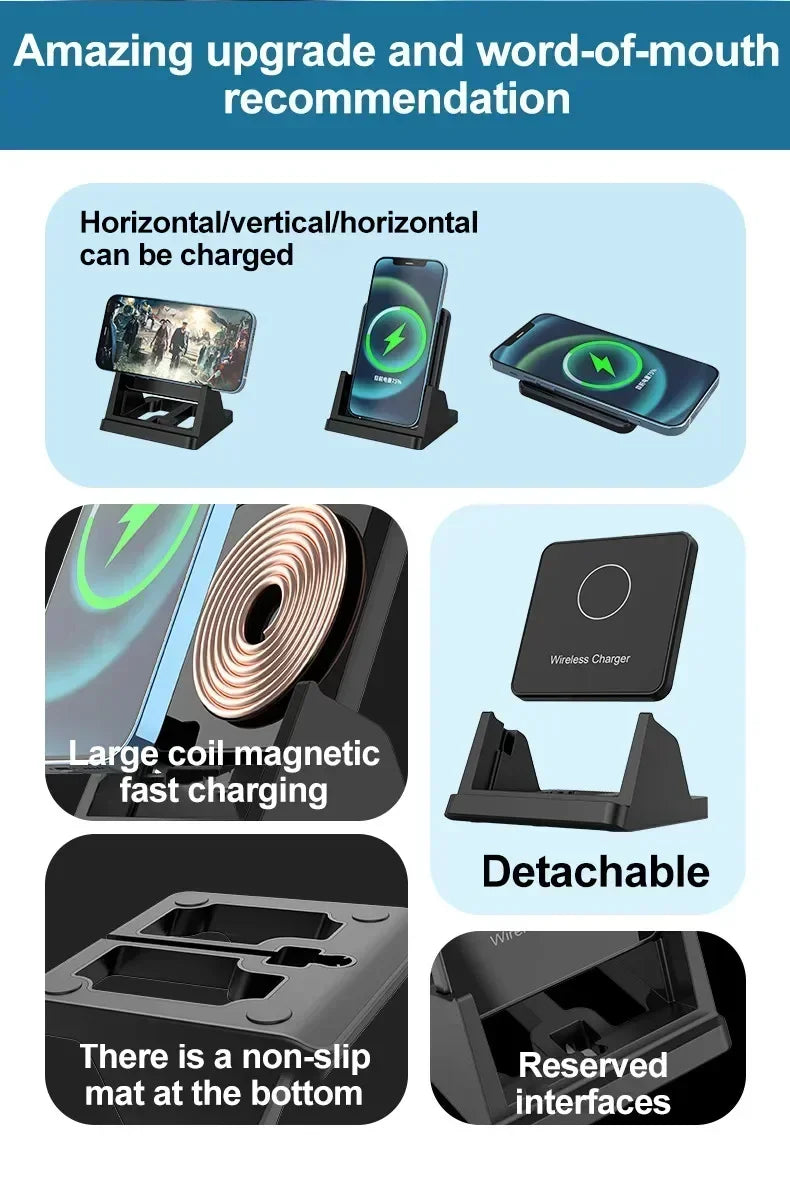 15W Wireless Charger Pad Stand Desktop Ultra-thin Mobile Phone Fast Charging Dock Station For iPhone 15 14 13 12 Samsung Xiaomi