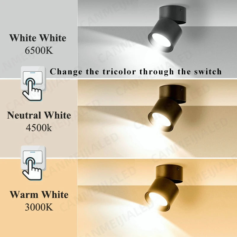 Led Down light 3 Color Ceiling Foldable  DownLight 20W 12W 7W 10W 15W Spotlight Light  for Kitchen Home Decor Surface Mounted