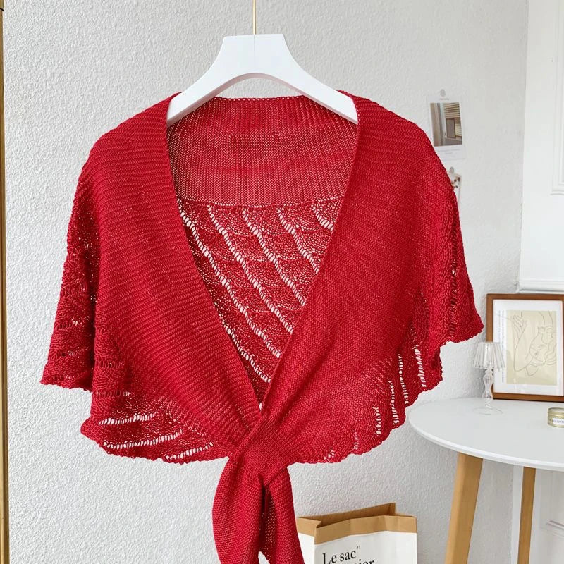Winter Warmer Solid Color Blouse Cover Shoulder Korean Cape Fake Collars Knotted Scarf Thick Muffler Women Knitted Shawl Scarf