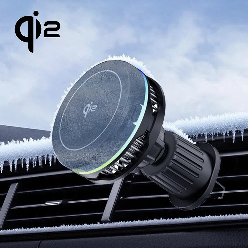 QI2 TEC Cooling RGB Magnetic Car Wireless Charger Fast Charging Radiator Air Vent Clip Holder For Magsafe iPhone 17 16 Pro Max