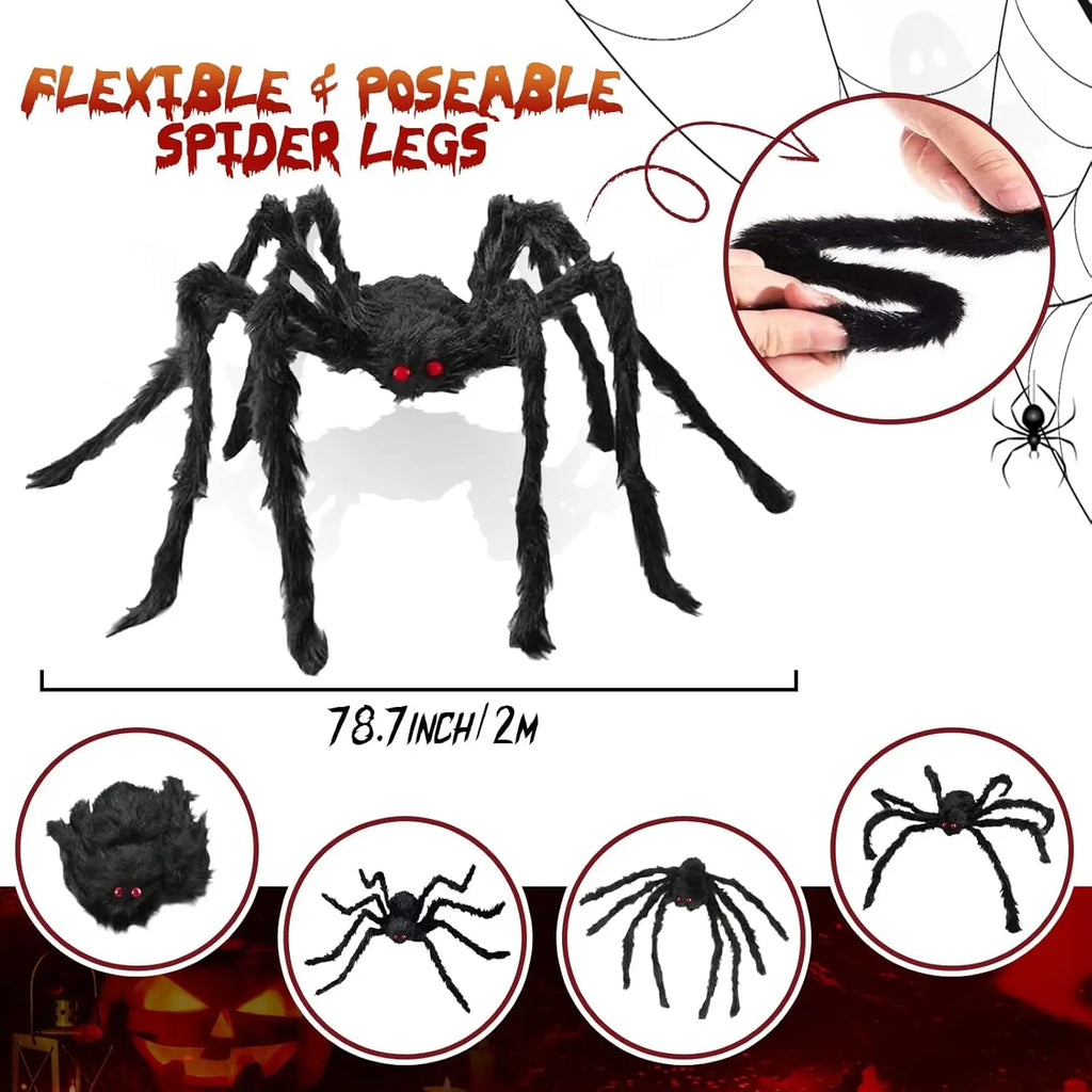 Giant Black Plush Spider Halloween Decoration