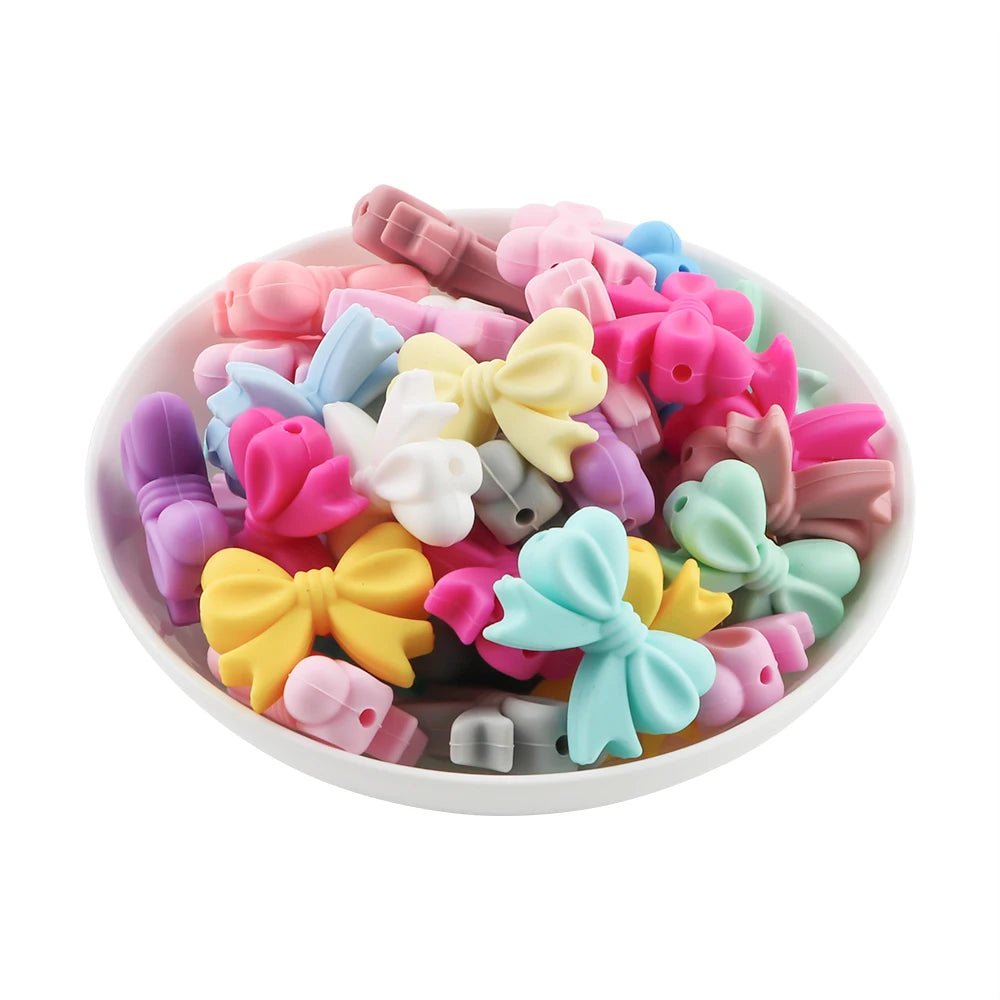 Kivoct 10pcs Crown Bowknot Silicon Beads Bow Tie Beads