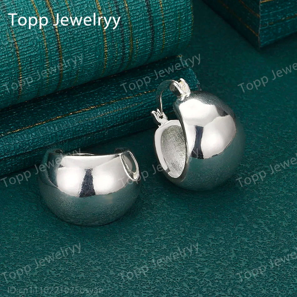 Elegant 925 Sterling Silver Glossy Fat Round Earrings Fashion