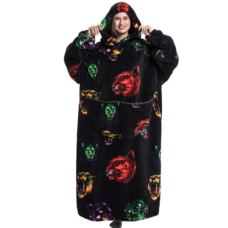 Winter Hoodies Sweatshirt Women Men Pullover Fleece Giant TV Oversized Blanket with Long Flannel Sleeves