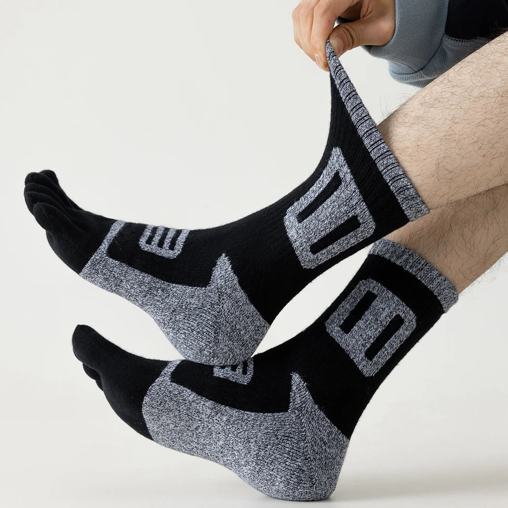3 Pairs Fleece Toe Socks Men Autumn Winter Warm Five Finger Socks Man High Quality Cotton Sports Crew Socks Running