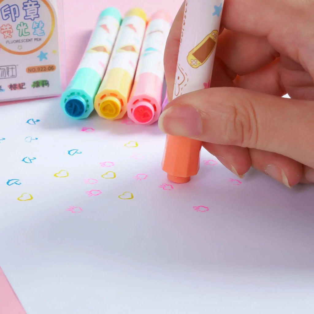 /set Kawaii Heart Stamp Highlighter Cute Candy Colors Drawing