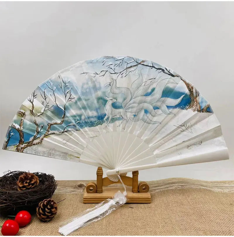 With Tassel Art Craft Style Foldable Hand Fan Portable Folding Fan Wedding Party Photo Props Guest Gifts Home Decor Craft
