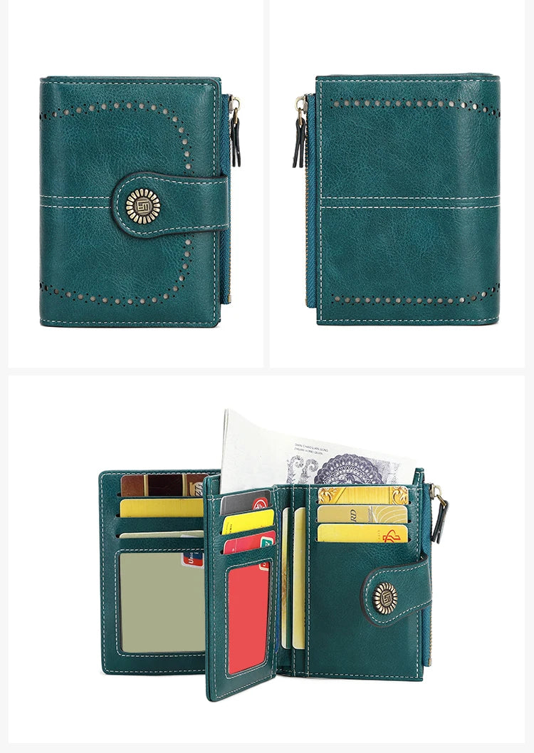 RFID Anti-Theft Retro Wallet for Women, Multi-Card Zipper, Zipper Buckle, Fashion Coin Wallet, Multi-functional Short Wallet