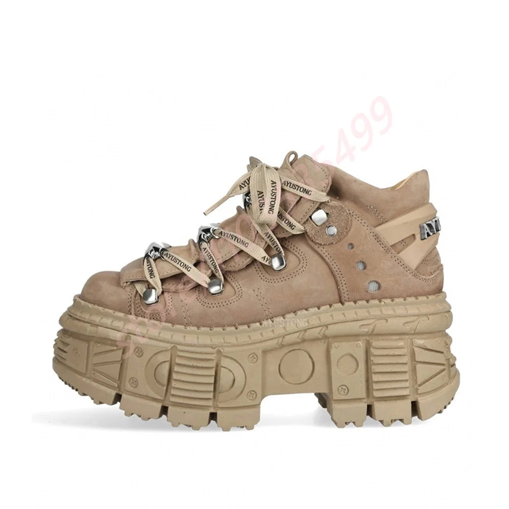 Thick Sole Metal Rivet Y2K Motorcycle Boots Street Rock Punk Round