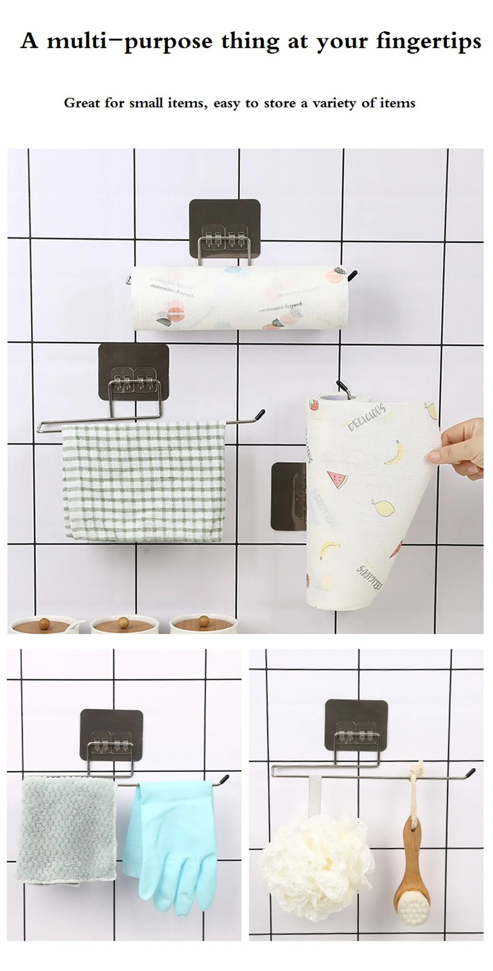 Hanging Paper Roll Towel Holder Bathroom Toilet Storage Stand Kitchen Organizer Napkin Rack Stainless Steel Adhesive Wall Mount