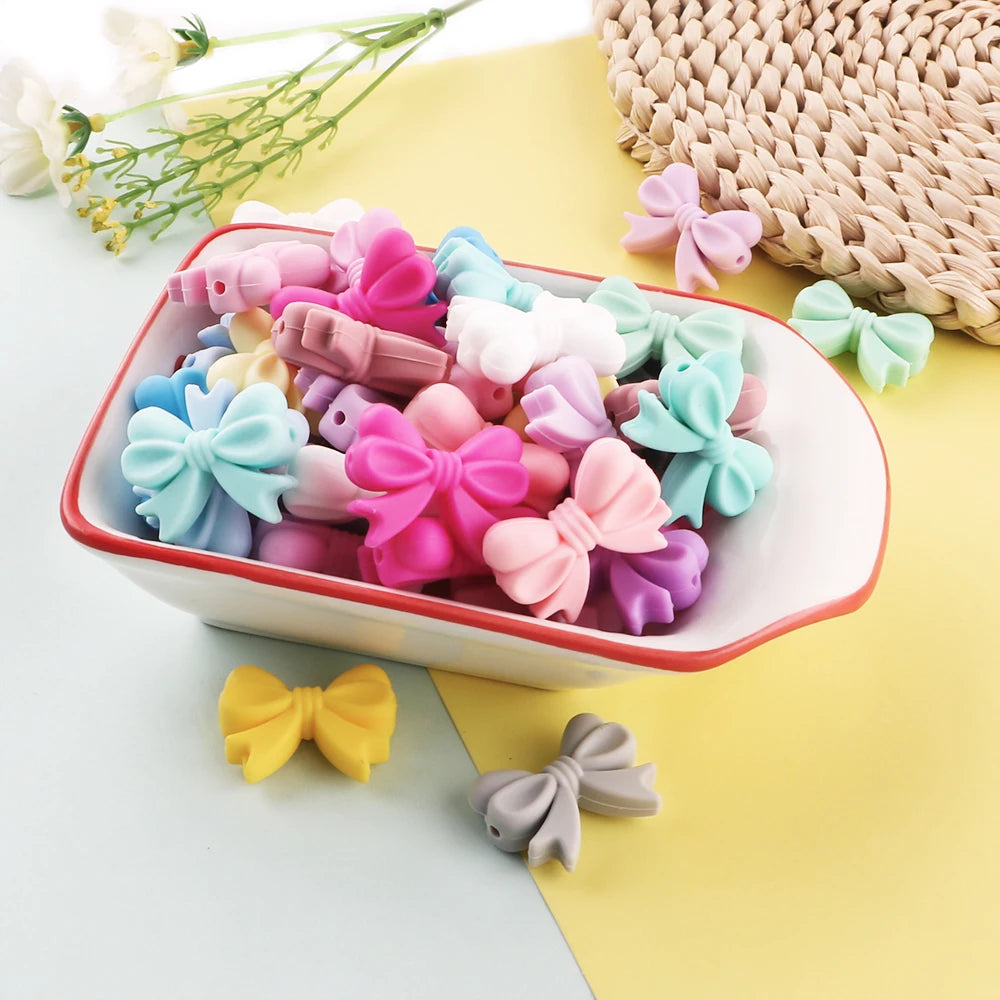 Kivoct 10pcs Crown Bowknot Silicon Beads Bow Tie Beads