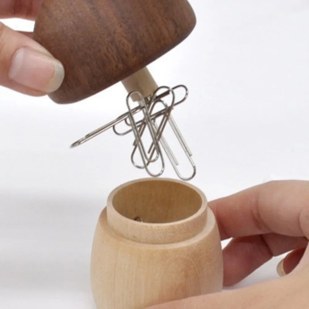 Cute Wooden Mushroom Paper Clip Holder Magnetic Office Desk