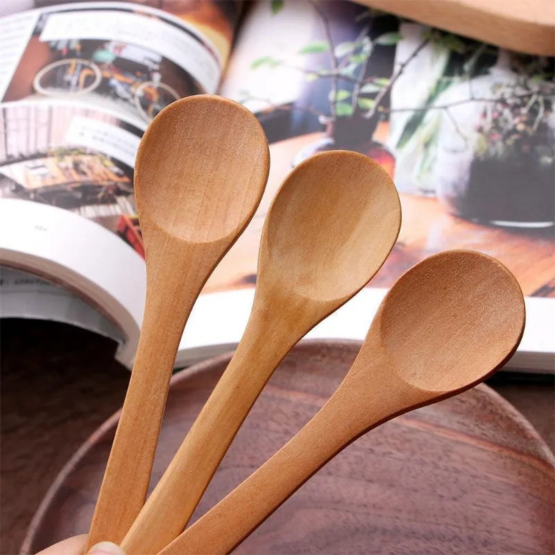 20/1Pcs Natural Wood Spoons Long Handle Soup Stirring Spoons Coffee Milk Teaspoon Scoops Home Kitchen Tableware Cooking Tools
