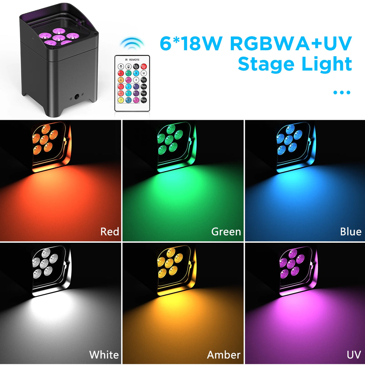 U'king 4PCS 6x18W 6IN1 Rgbaw+uv Par Light with Bag