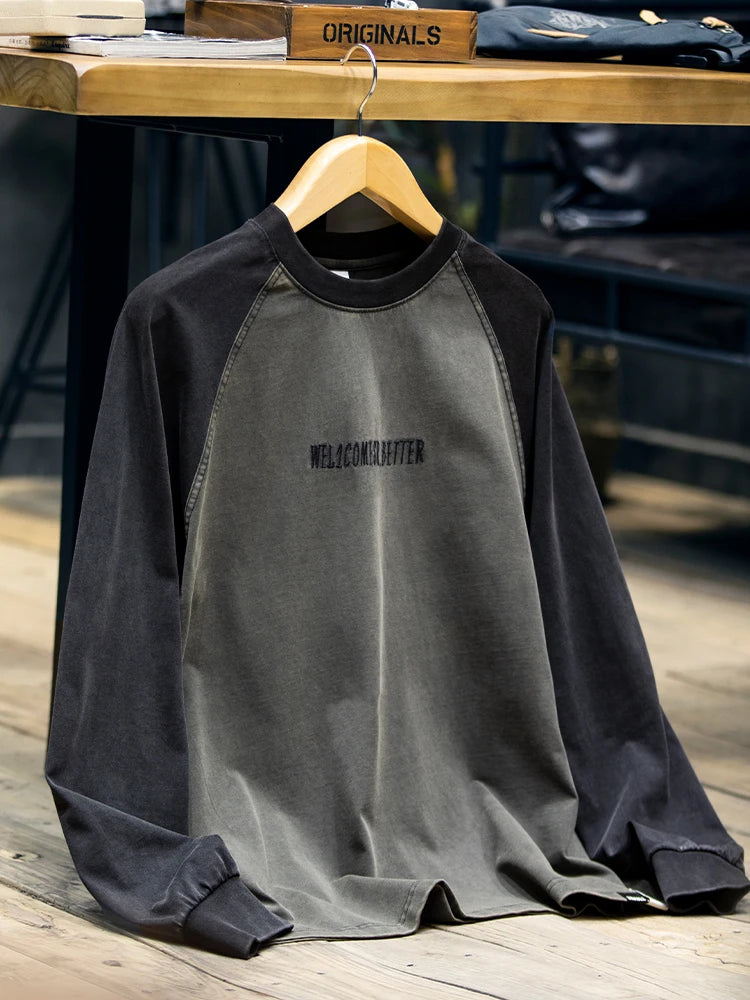 Spring Autumn High Quality Cotton Long Sleeve T Shirt Men Plus Size Patchwork Sweatshirt Korean Streetwear Fashion Sport Tops
