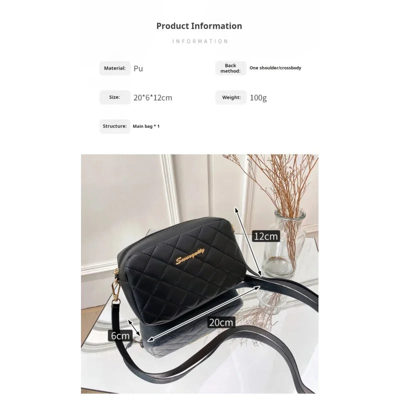 Women's Small Crossbody Bag Trend Diamond Grid embroidery Camera