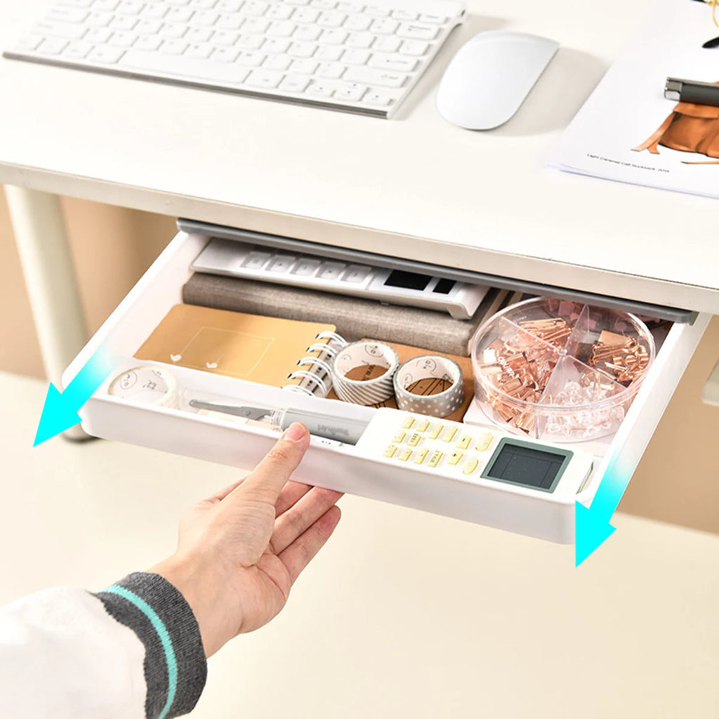 Under Desk Drawer Self-Adhesive Stationery Storage Box Multifunctional Hidden Under Desk Organizer for Home Kitchen Office Table