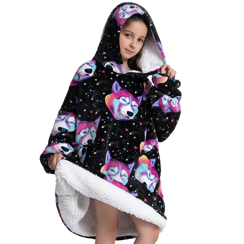 Winter Hoodies Sweatshirt Women Men Pullover Fleece Giant TV Oversized Blanket with Long Flannel Sleeves