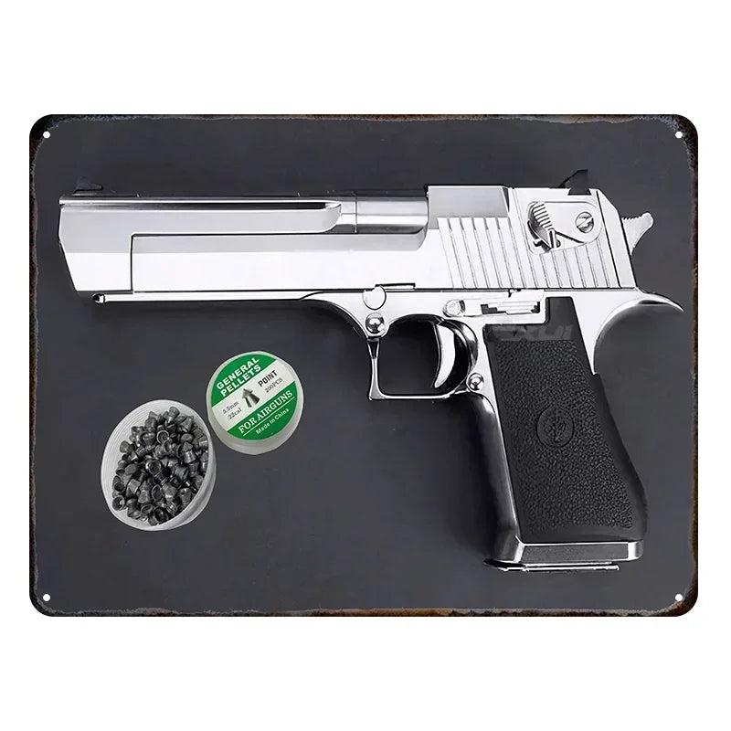 Vintage Pistol Metal  Sign Retro Gun Wall Art Iron Plaque HD Print for Home Bar Club Wall Decor