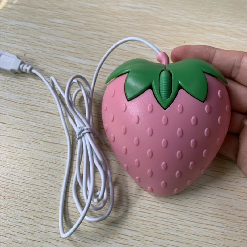 Pink Strawberry Corded Mouse Small Optical PC Computer Game