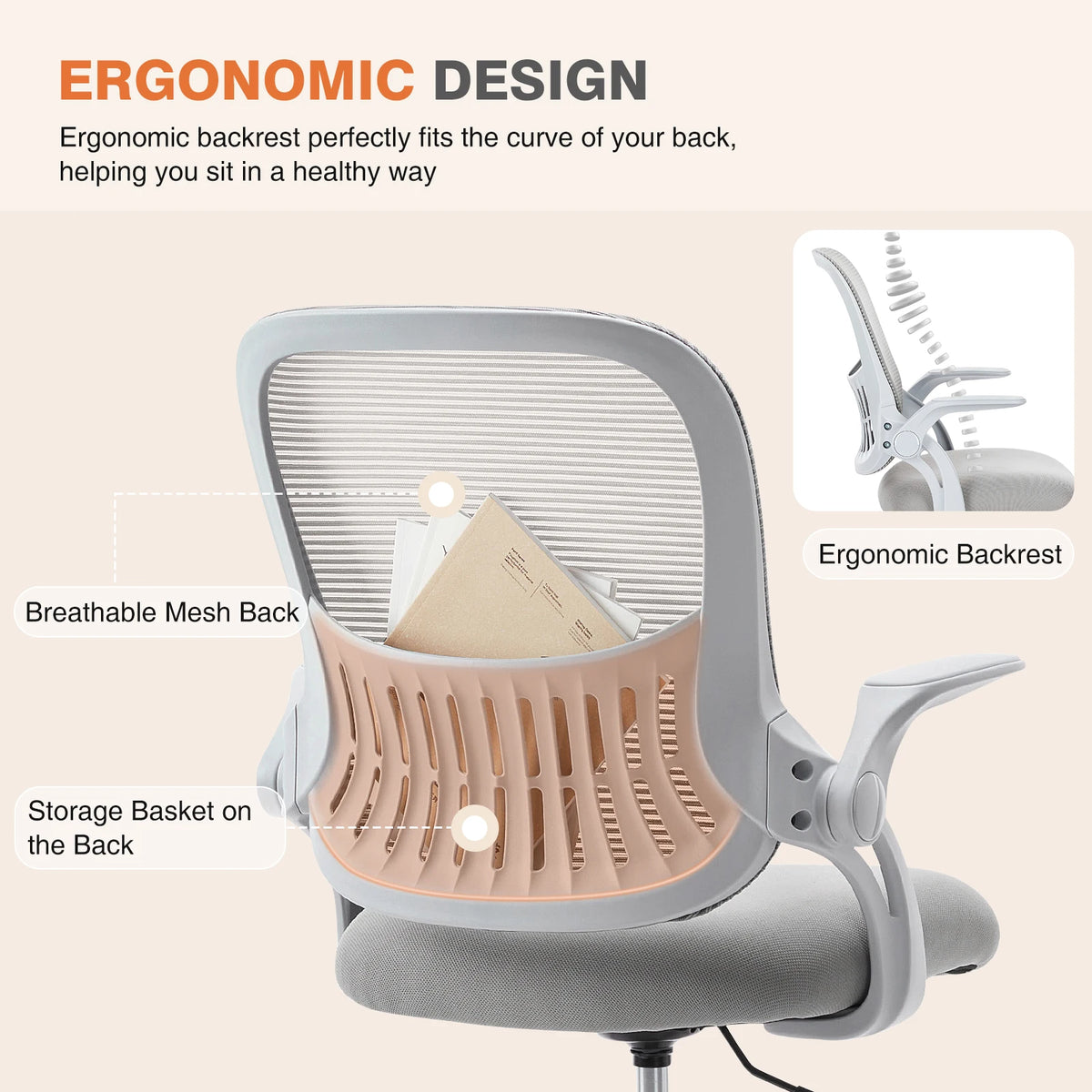 JHK Ergonomic Mesh Backrest Office Desk Chair Adjustable Height
