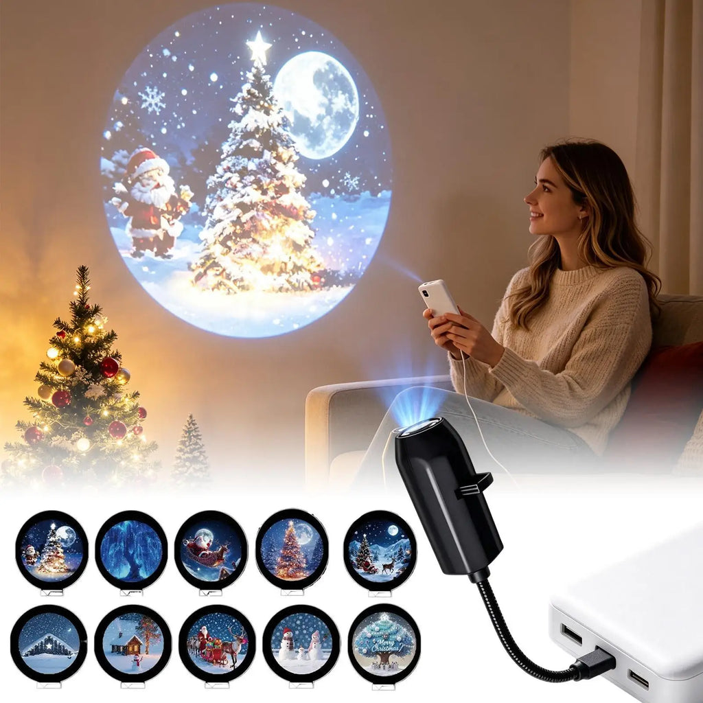 USB Projector Light Christmas Elk Santa Claus Night Light