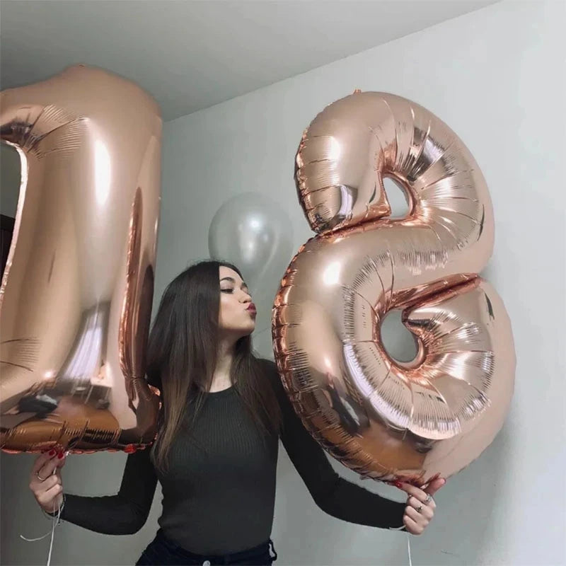 2pcs 32inch Rose Gold Balloon Number Banner 18 25 30 40 50 60 Birthday Party Decoration Kids Adult Anniversary Digit Foil Ballon