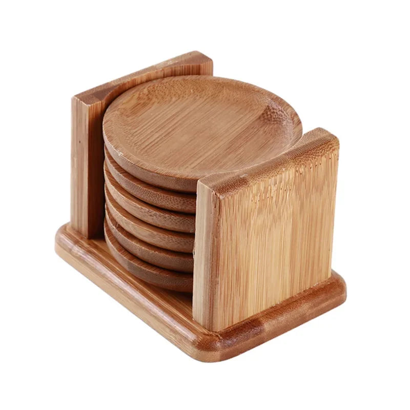 6PCS Round Shape Bamboo Coaster Cup Rest   for Glass Cups Tea Cup Coffe Mug Bottle Water Holder Natural Home Decor