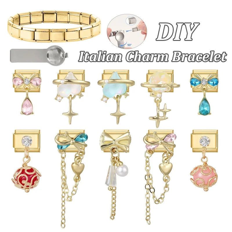Y2K Elegant Design Bow Heart Golden Pendant Italian Chain Charm