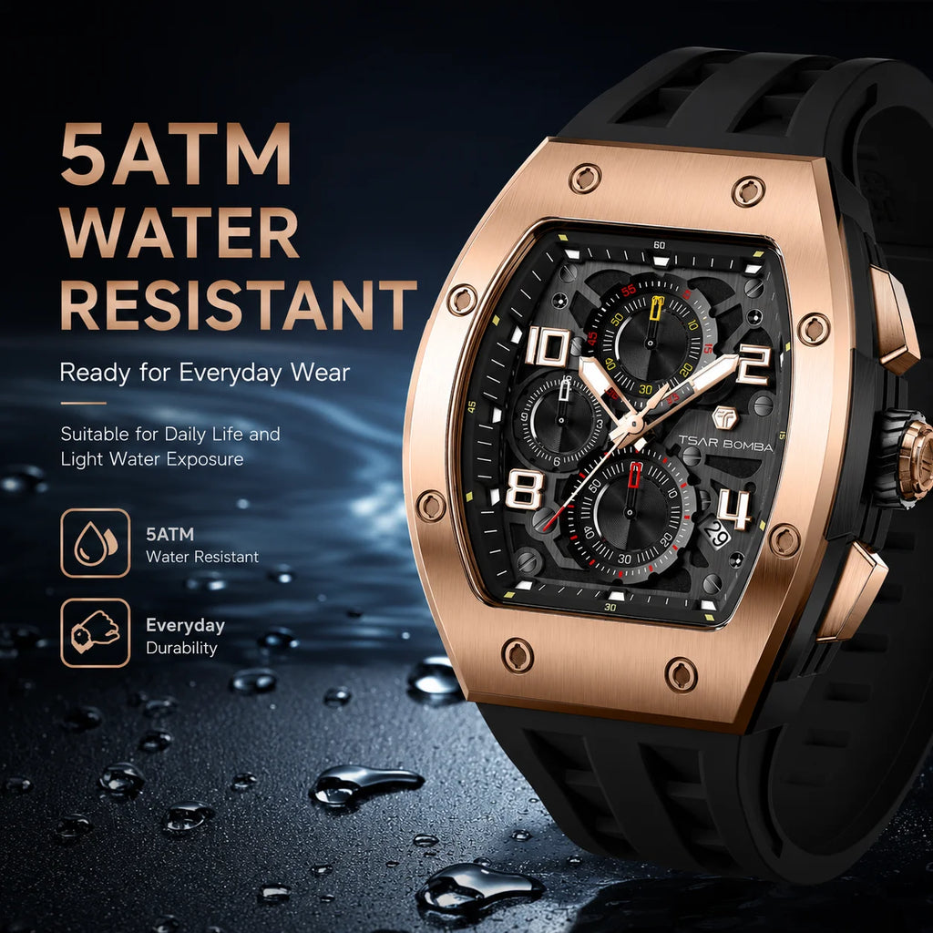 TSAR BOMBA TB8224Q Men's Rose Gold Tone Tonneau Quartz