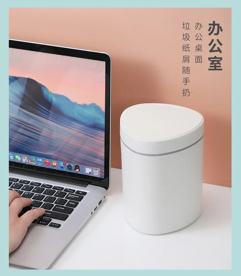 Small Trash Can with Lid Plastic Press Type Step On Wastebasket for Office Dorm Bedroom Bathroom Kitchen Car Desktop