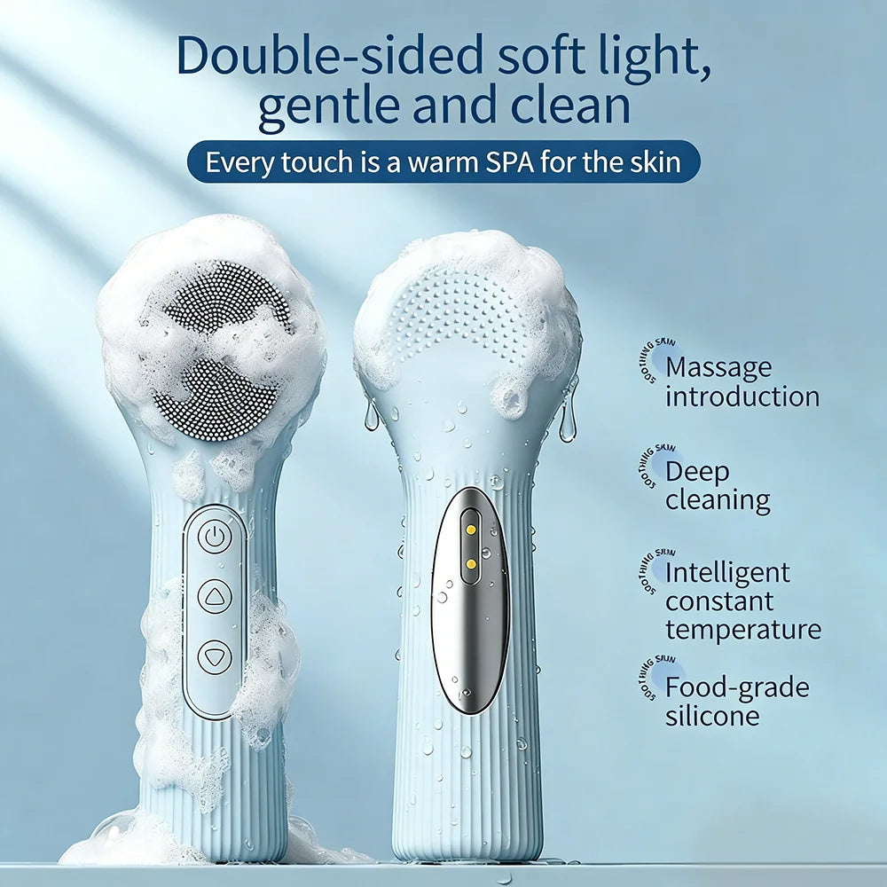 Double-Sided Eletrical Facial Cleansing Men Women Facial Cleansing Brush Heating Silicone Face Wash Brush Manual Clean Skin Care