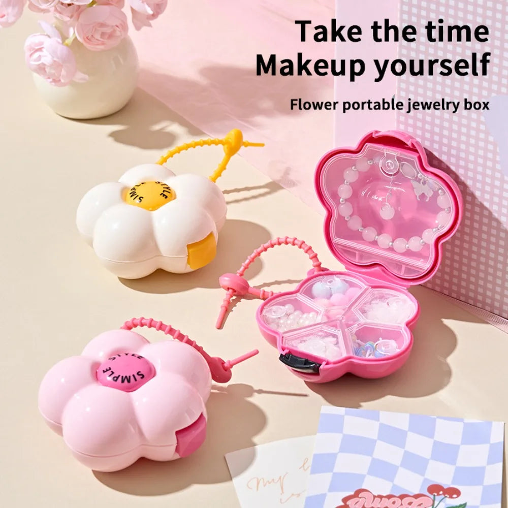 Cute Flowers Storage Box Pendant Dopamine with Dividers Jewelry Case Waterproof Plastic Medicine Box Travel
