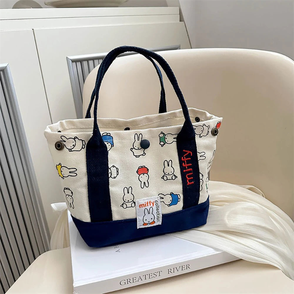 Kawaii Miffy Cute Handbag Cartoon Rabbit Canvas Embroidery Fashion Bento Multifunctional Storage Bag Girl Gift