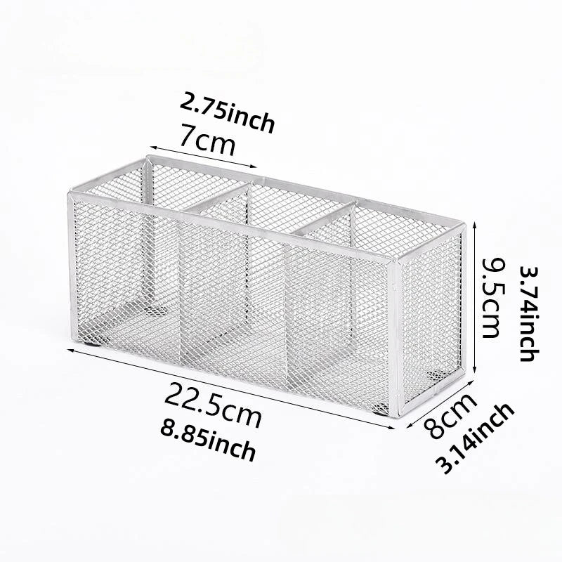Metal Mesh Desk Organizer, Pen Holder, Pencil Holder, Office Supplies, 4 or 3 Compartments, Home and School Supplies, 1Pc