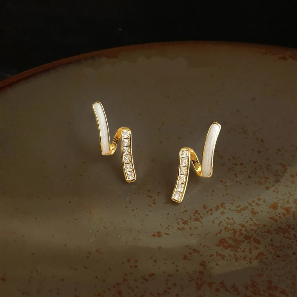 14K Gold Plated Copper Twisted Drop Earrings with Enamel and Princess Cut Cubic Zirconia, Fashion Jewelry for Women