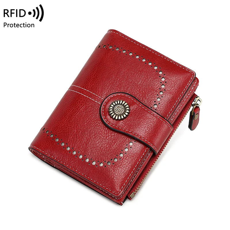 RFID Anti-Theft Retro Wallet for Women, Multi-Card Zipper, Zipper Buckle, Fashion Coin Wallet, Multi-functional Short Wallet